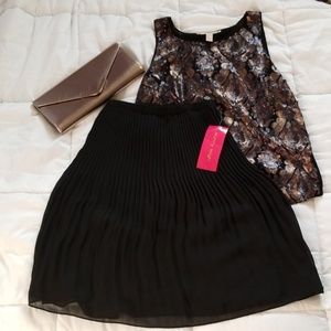 Black pleated midi skirt